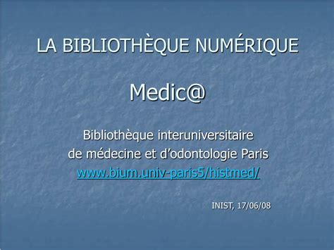 PPT LA BIBLIOTHÈQUE NUMÉRIQUE Medic PowerPoint Presentation free