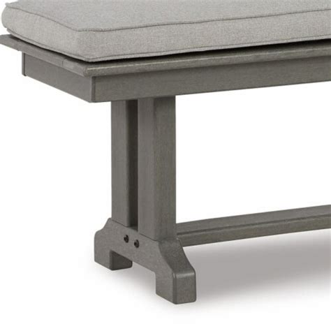 Vrai 54 Inch Outdoor Bench Gray Wood Frame Trestle Base Cushioned