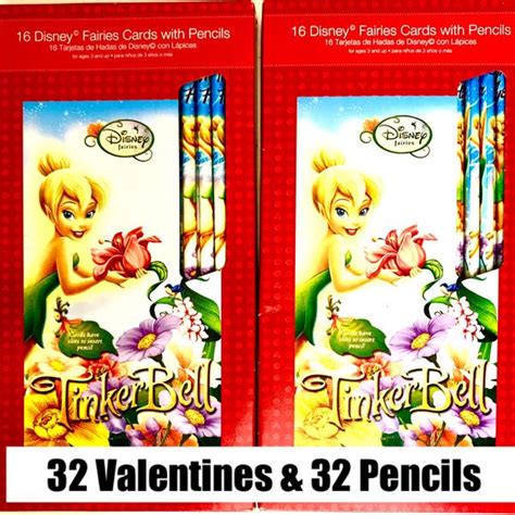 32 Disney Tinkerbell Valentines Day Cards And 32 Pencils Kids For Sale In