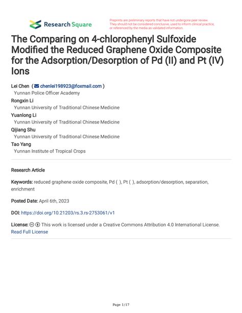 PDF The Comparing On 4 Chlorophenyl Sulfoxide Modified The Reduced