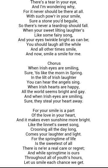 Create A Lyric Piece That Includes Favorite Line When Irish Eyes Are Smiling Irish Nursery