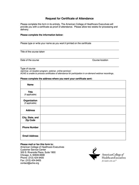 Fillable Online Certificate Request Of Attendance Fax Email Print