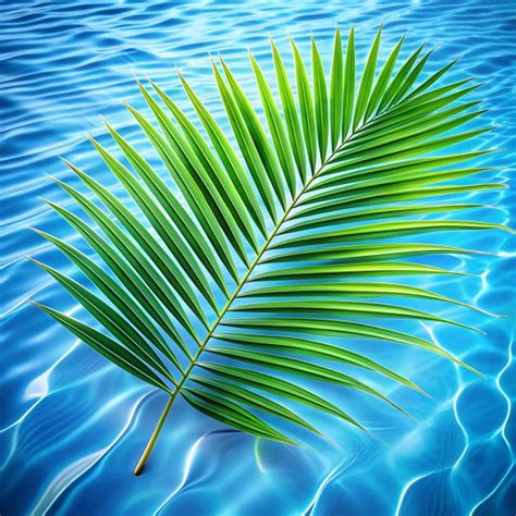 Green Palm Leaf Isolated On Transparent Blue Rippled Water Surface