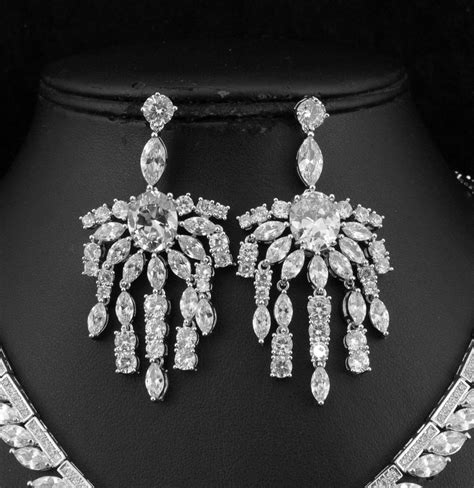 Queen Clear Cz Cubic Zirconia Crystal Necklace Earrings Set Wedding