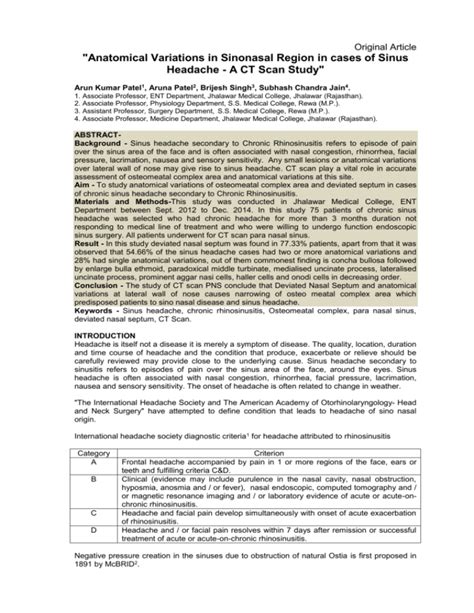Anatomical Variations In Sinonasal Region In Cases Of Sinus