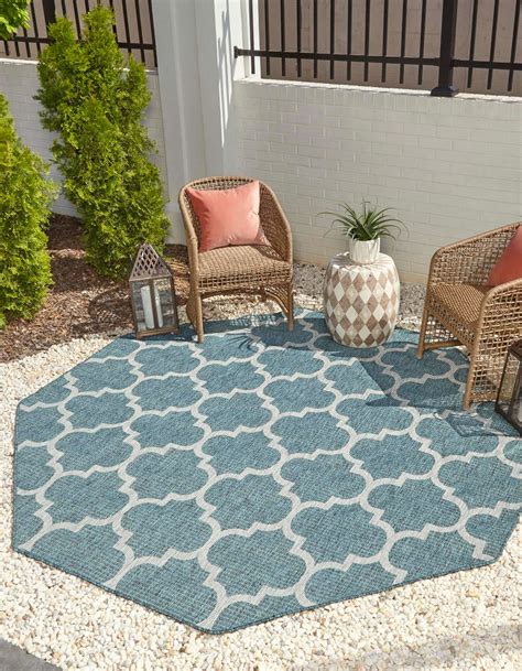 Teal 8 X 8 Outdoor Trellis Octagon Indoor Outdoor Rug