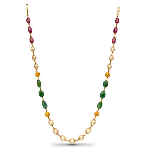 Beautiful South Sea Pearls, Ruby and Emerald Gold Necklace | Mangatrai Pearls & Jewellers