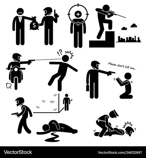 Assassination Hitman Killer Murder Gunman Stick Vector Image