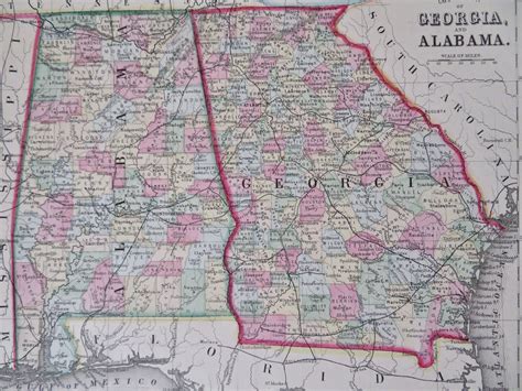 Georgia And Alabama Atlanta Savannah Montgomery Mobile 1870 Mitchell Map