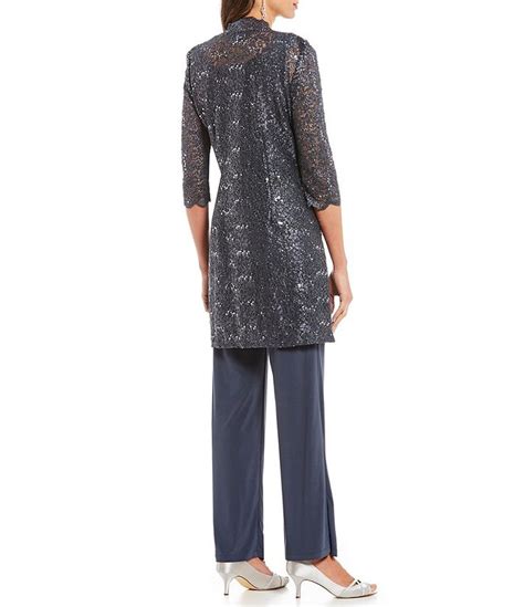 R M Richards Sequin Glitter Scalloped Lace Scoop Neck Sleeve