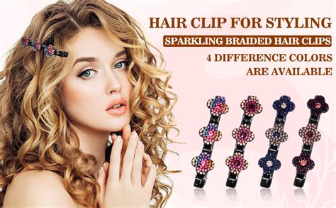 Braided Hair Clips For Women 4 Pcs Sparkling Crystal Stone Braided