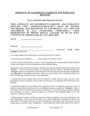 Fillable Online Affidavits Of Eligibility Publicity Liability