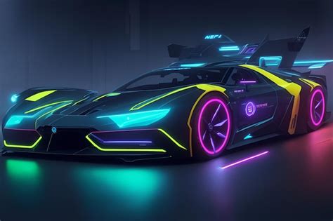 Premium AI Image | A neon car with neon lights that says lamborghini