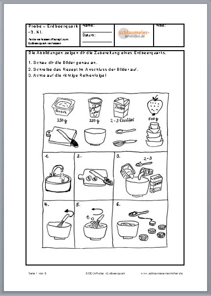 Probe Vorgangsbeschreibung Erdbeerquark Lernund Übungshilfen für