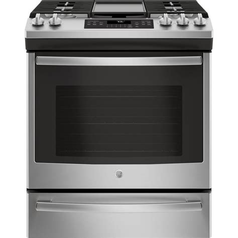 Ge 5 6 Cu Ft Slide In Gas Range With Self Cleaning Convection Oven In Stainless Steel