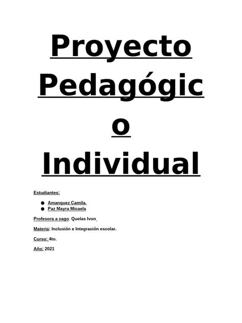 Proyecto Pedagógico Individual Pdf Aprendizaje Evaluación