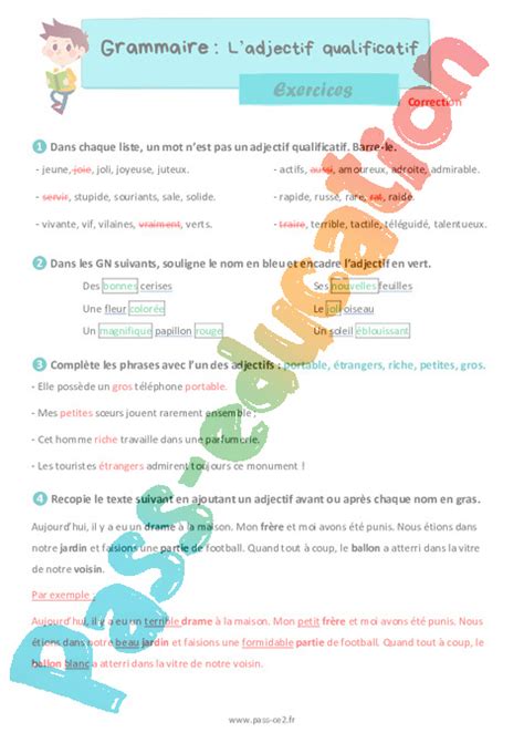 Adjectif Qualificatif Exercices Grammaire Pour Le Ce2 Pdf à Imprimer