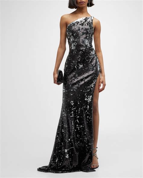 Jovani One Shoulder Side Slit Sequin Gown Editorialist