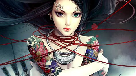 Papel De Parede Arte Digital Mulheres Anime Tatuagem Brinquedo