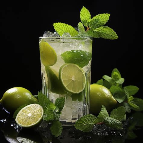 El Cl Sico C Ctel De Mojito Aislado En Superficie Negra Foto Premium