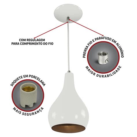 Pendente Nepal Drop Premium Gourmet Em Aluminio Branco Cobre