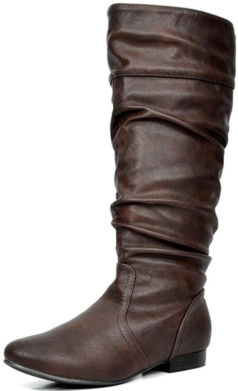 Dream Pairs Women PU Suede Wide Calf Knee High Boots Slouch Flat Heel