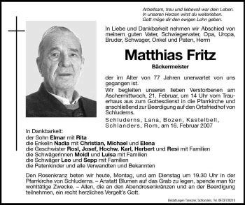 Traueranzeigen Von Matthias Fritz Trauer Bz