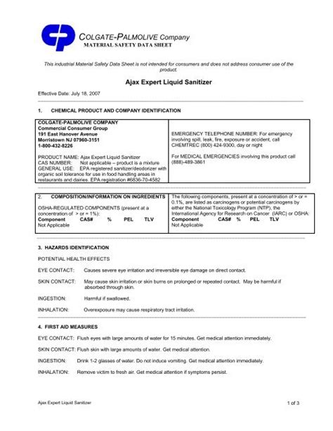 Material Safety Data Sheet Colgate Palmolive