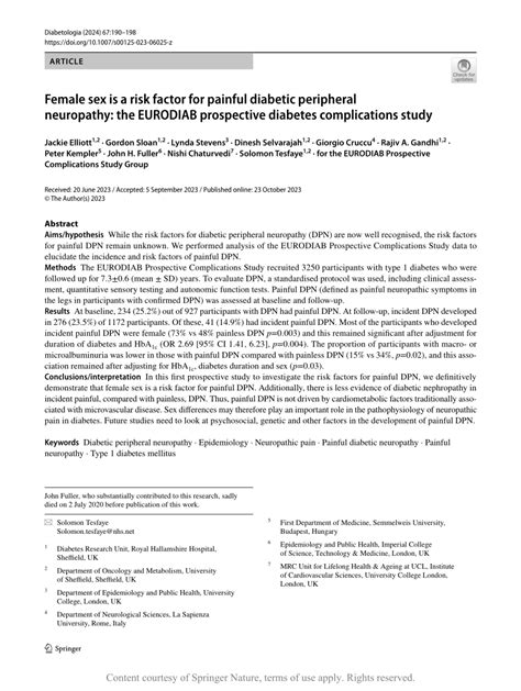 Pdf Female Sex Is A Risk Factor For Painful Diabetic Peripheral Neuropathy The Eurodiab