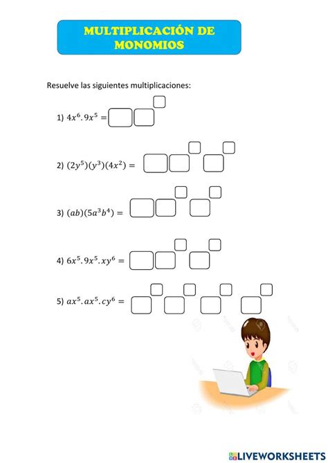 Multiplicacion De Monomios Online Activity For Algebra Live Worksheets