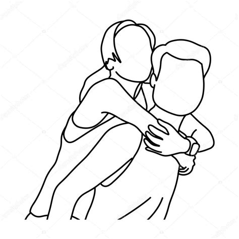 Download - Couple piggyback ride vector illustration sketch doodle hand drawn with black lines ...