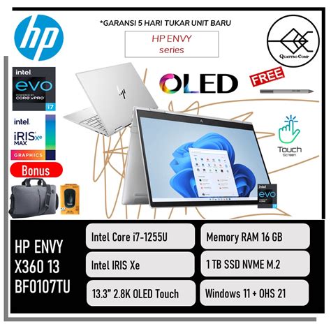 Jual Hp Envy X360 13 Bf0107tu Oled Evo I7 1255u 16gb 1tbssd Irisxe W11ohs 133 28k 2in1