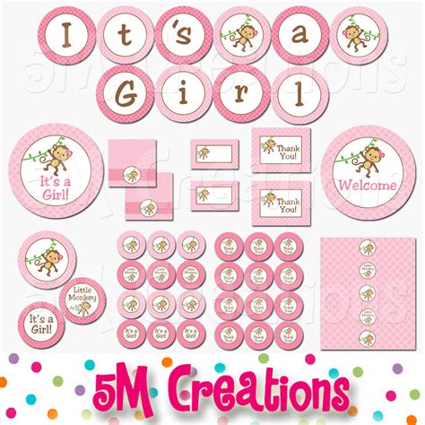 Monkey Baby Shower Printable Decorations – Girl Baby Shower – Instant Download – 5M Creations Blog