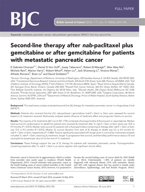 Pdf Second Line Therapy After Nab Paclitaxel Plus Gemcitabine Or After Gemcitabine For