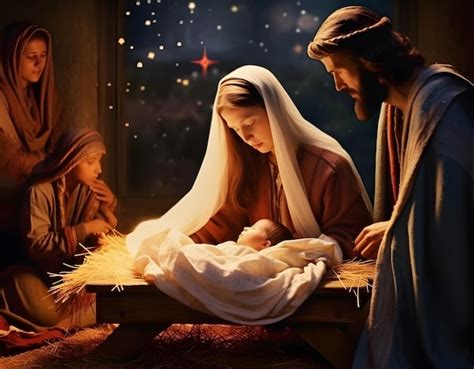 Scène De La Naissance De Jésus christ Crèche De Noël Photo Premium