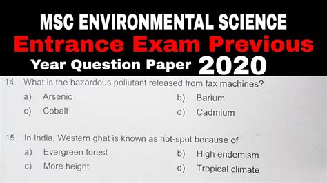 Msc Environmental Science Entrance Question Papers Environmental