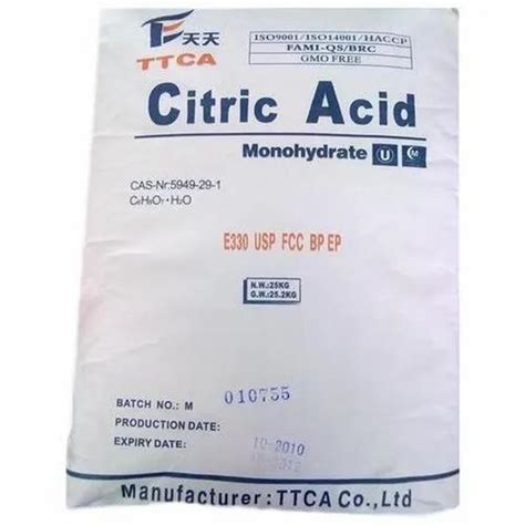 Industrial Citric Acid Monohydrate Packaging Size Kg Packaging