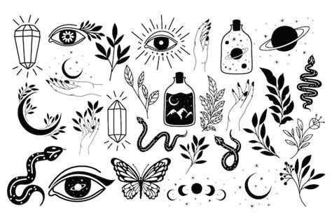 Premium Vector Bundle Of Minimalist Tattoo On White B