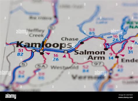 Kamloops British Columbia Canada shown on a road map or Geography map ...