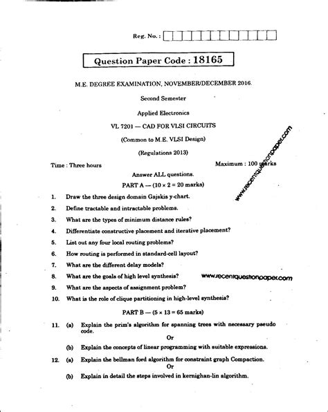 VL7201 CAD FOR VLSI CIRCUITS - Recent Question Paper