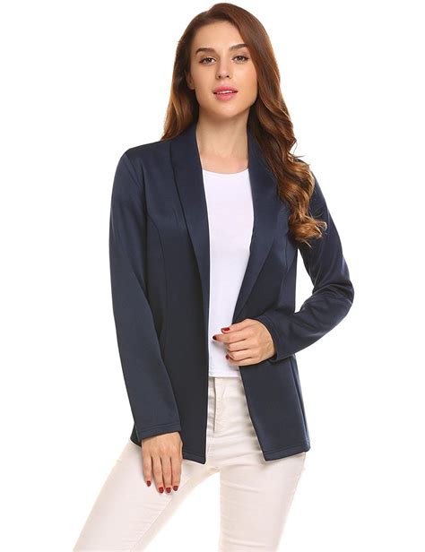 Womens Casual Long Sleeve Open Front Career Blazer Jacket Dark Blue