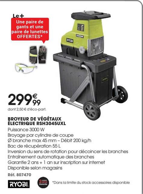 Promo Broyeur De Végétaux électrique Ryobi Rsh3045uxl chez Brico Pro