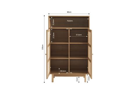 Buffet HELENA effet chêne et cannage rotin 2 portes 80 cm