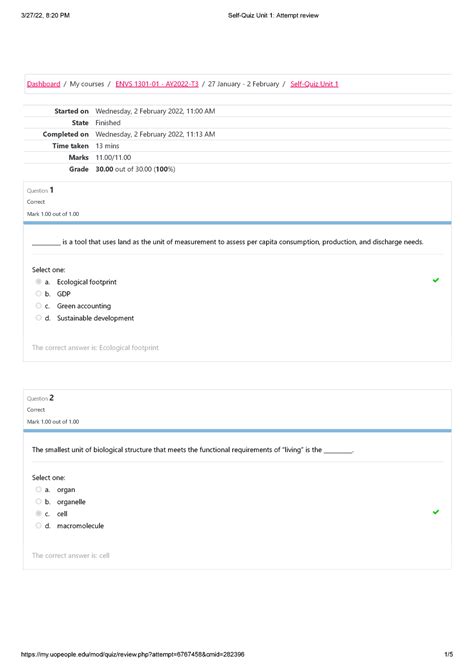 Self Quiz Unit Quiz Envs Uopeople Studocu