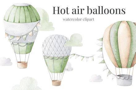 Watercolor Hot Air Balloons Clipart Set By Alesya Pytskaya