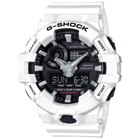 Casio G Shock Mens Round Black Dial Analog Digital White Resin Band