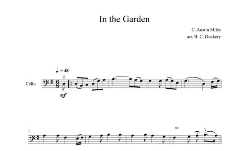 In The Garden Cello Solo Arr B C Dockery By C Austin Miles