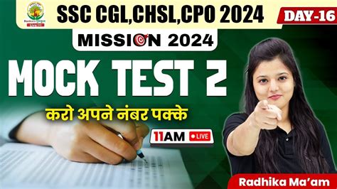 🔴day 16 Mock Test 02 Ssc Cgl Chsl 2024 Batch By Radhika Mam