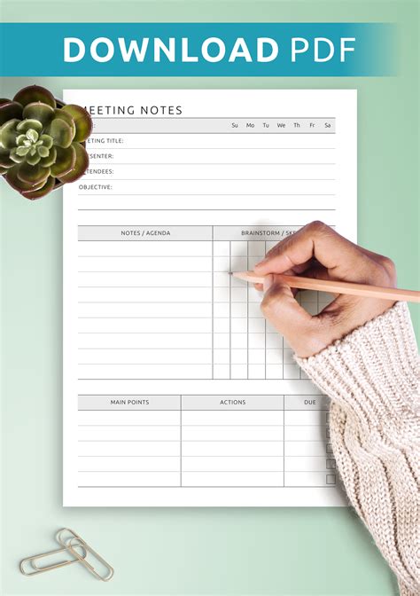 Download Printable Business Meeting Notes Template PDF