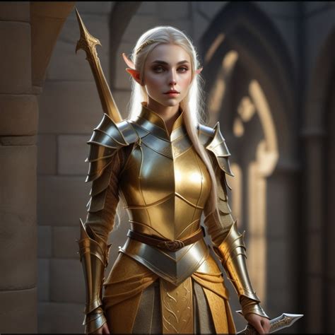 Heroic Half Elf Lady In Golden Armor Stable Diffusion Online